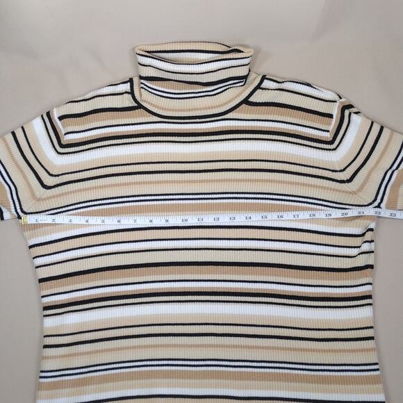 Worthington Turtle Neck Winter Formal Stripes Long Sleeve Stretchy Cotton Shirt - Picture 9 of 13